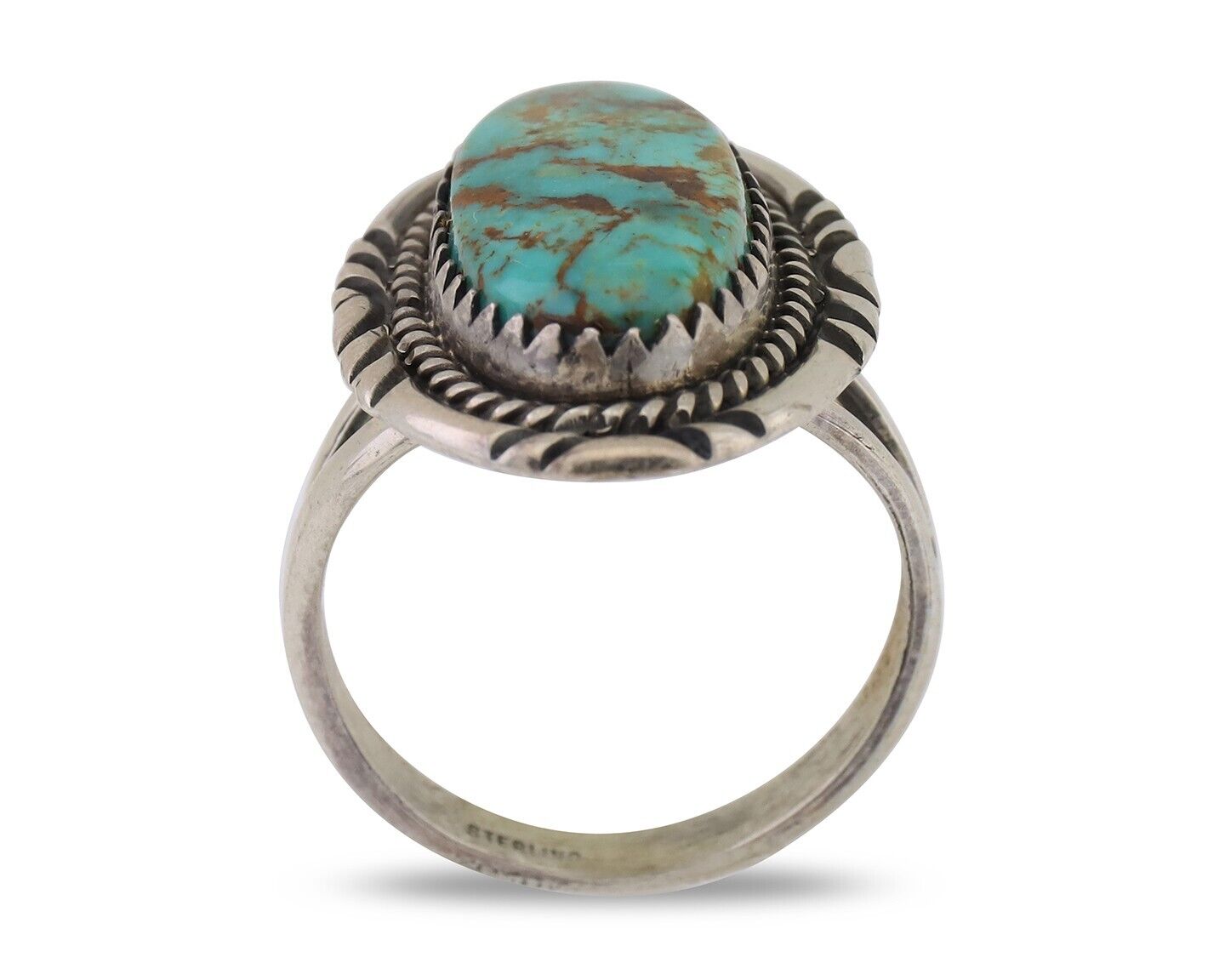 Navajo Hand Stamped Ring 925 Silver Natural Turquoise Native Artist C.80's