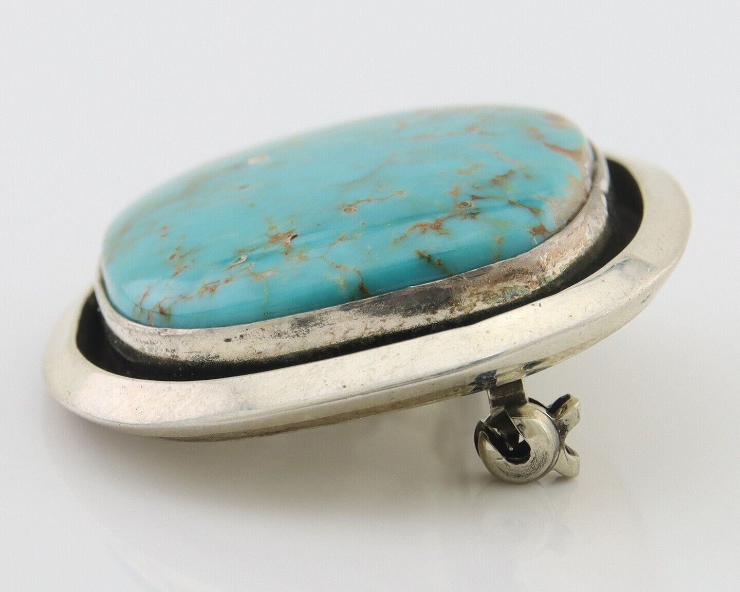 Navajo Pin Pendant 925 Silver Globe Turquoise Artist Signed Doug Zachary C.80's