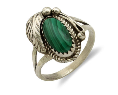 Navajo Ring 925 Silver Natural Mined Malachite Artist Signed Justin Morris C.80s