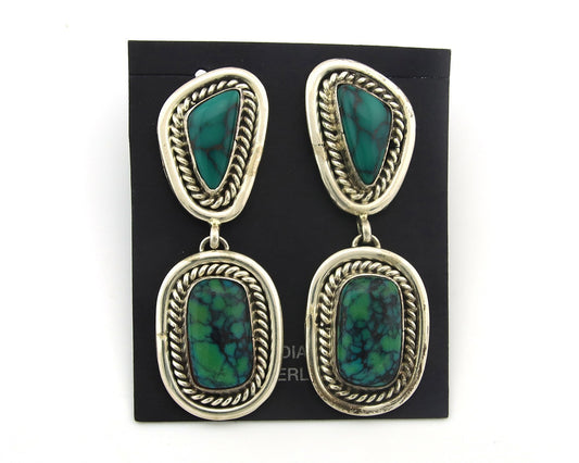 Navajo Earrings Sterling Silver Natural Turquoise Vintage Signed EL
