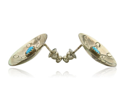 Navajo Cuff Bracelet 925 Silver Concho Turquoise Signed Helen Harrison C.80's