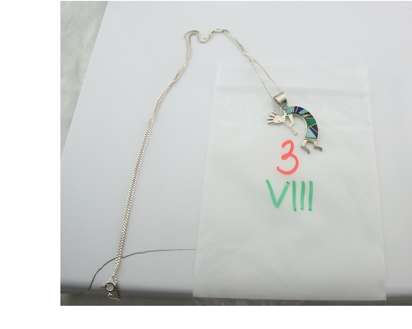 Navajo Kokopelli Necklace Sterling Silver Natural Gemstone Vintage Signed