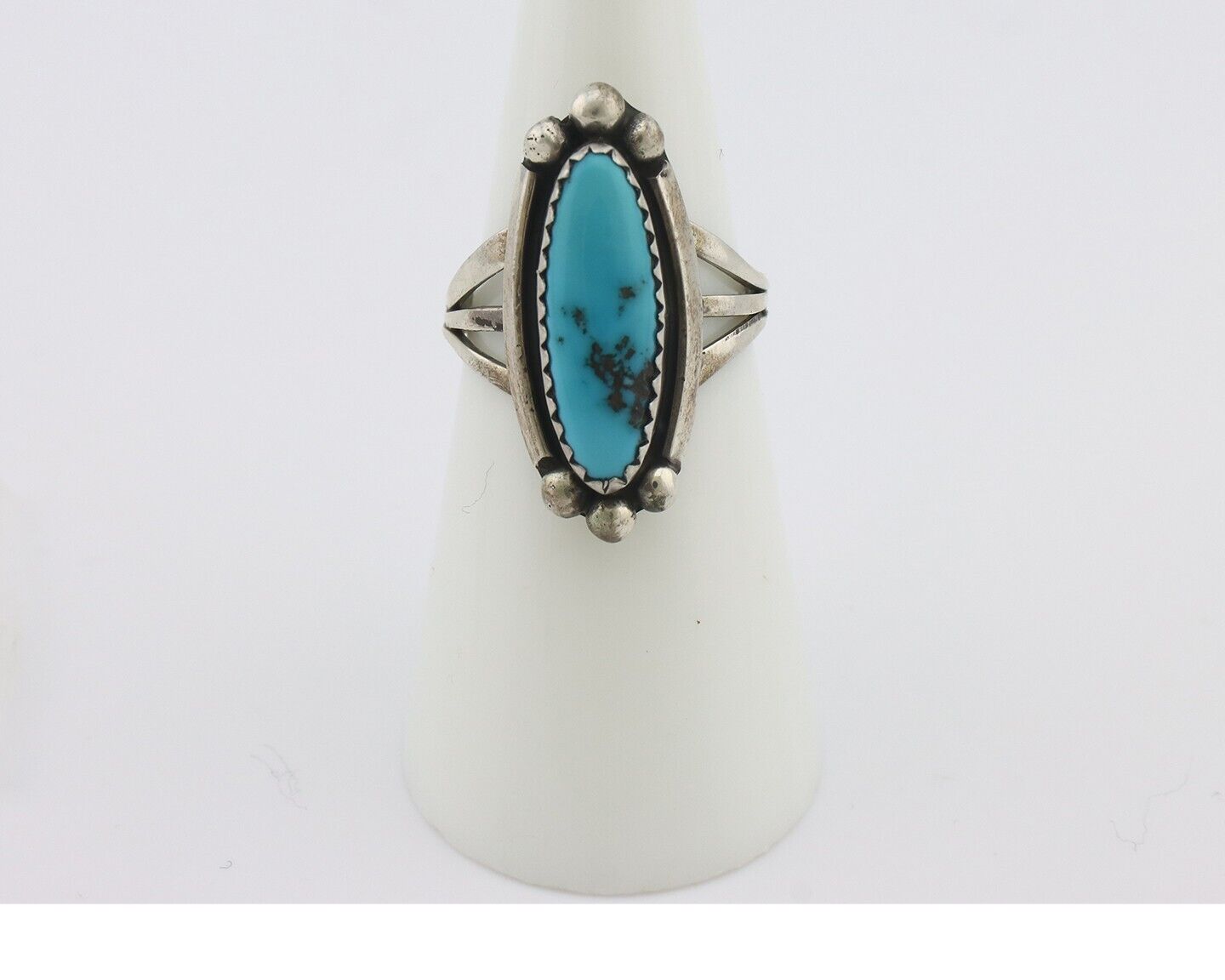 Navajo Ring .925 Silver Sleeping Beauty Turquoise Signed SkyStone Creations C80s