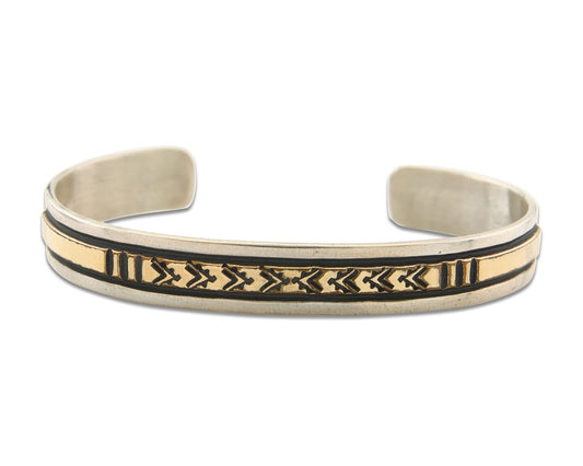 Navajo Bracelet 925 Silver & 12k Yellow Gold Filled Signed Thomas Singer C.80's