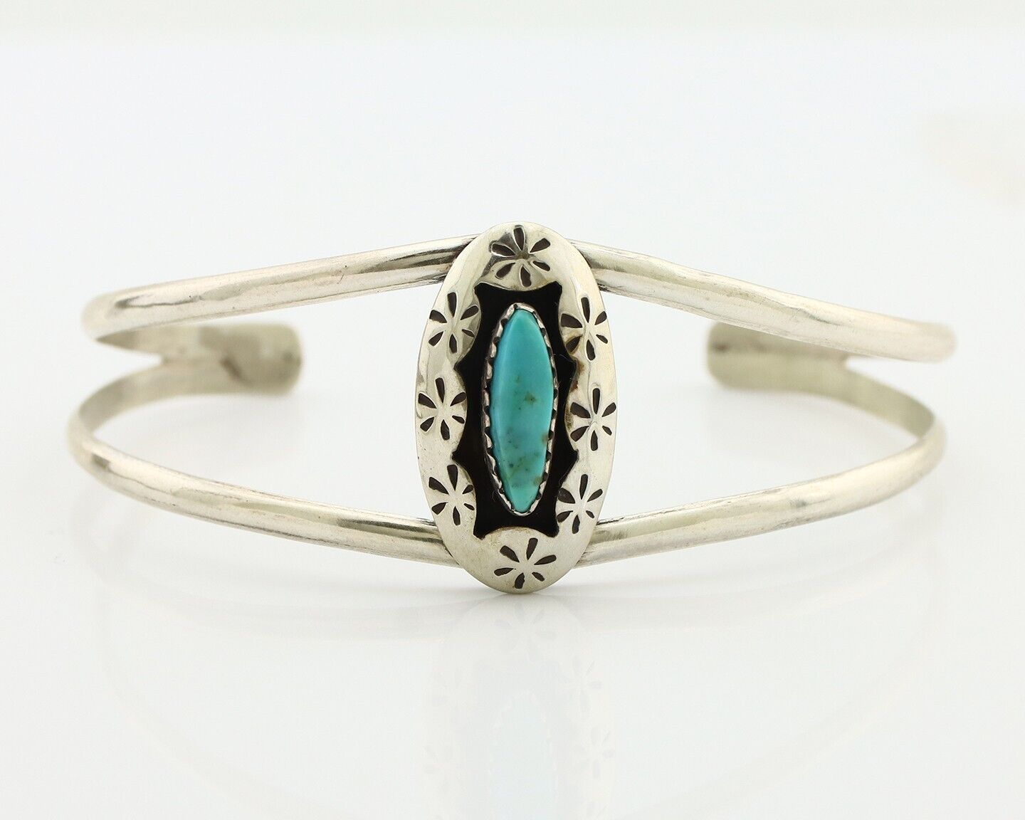 Navajo Bracelet 925 Silver Kingman Turquoise Artist Signed IJC C.80's