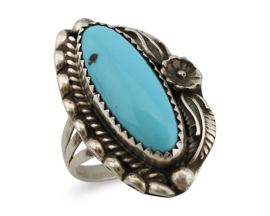 Navajo Ring 925 Silver Sleeping Beauty Turquoise Signed SC C.80's