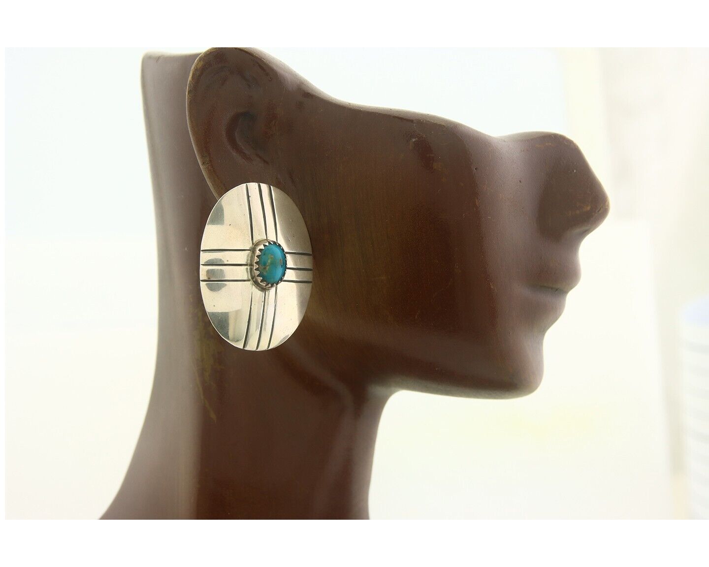 Navajo Earrings 925 Silver Handmade Concho Natural Turquoise Native Artist C80s