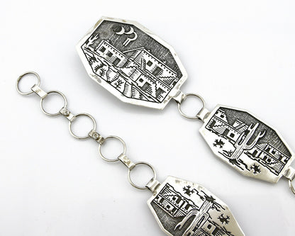 Navajo Concho Belt .925 Silver Pictograph Overlay Signed LE C.1980's