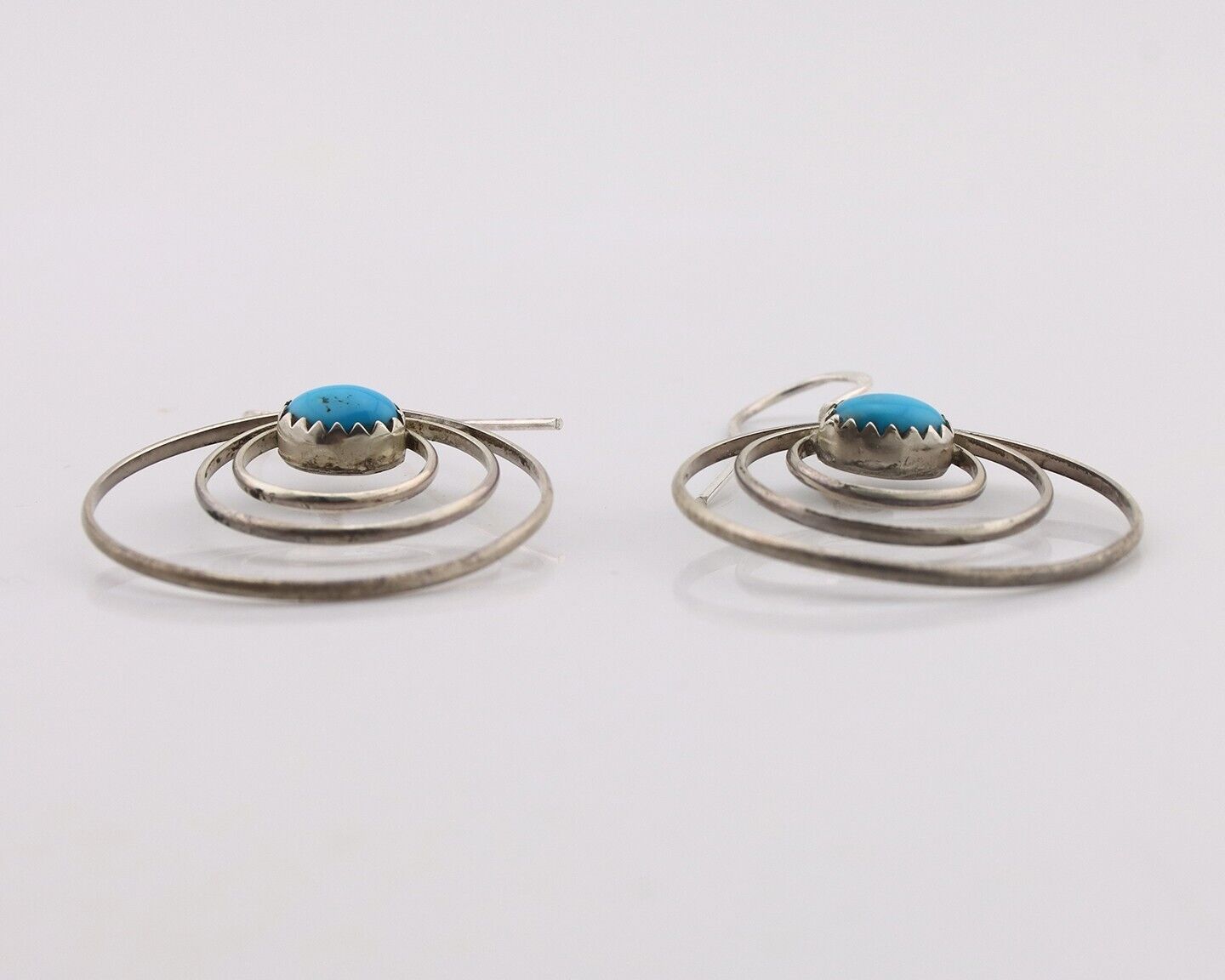 Navajo Dangle Handmade Earrings 925 Silver Blue Turquoise Native Artist C.80's