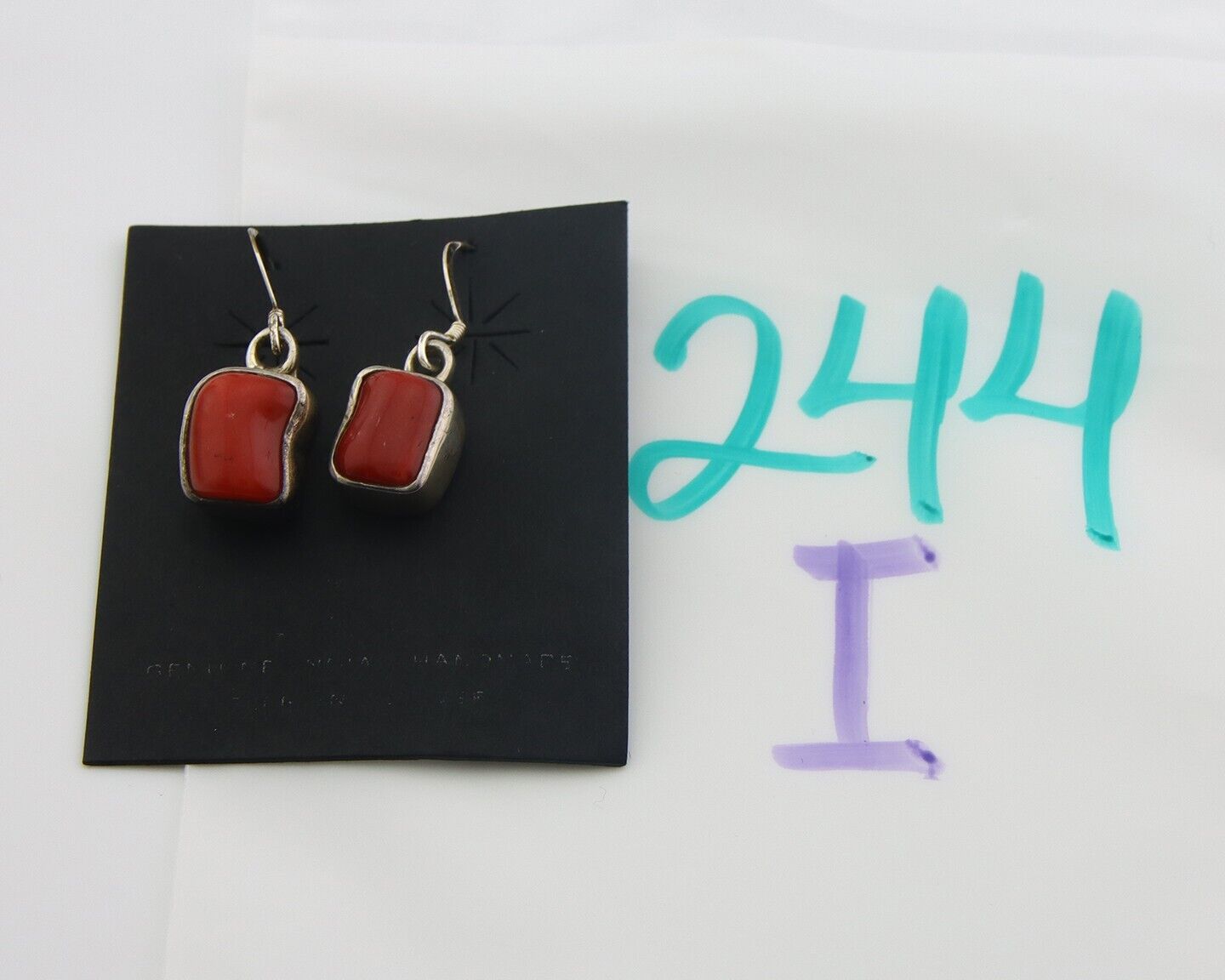 Navajo Earrings 925 Silver Natural Coral Native American Artist C.80's