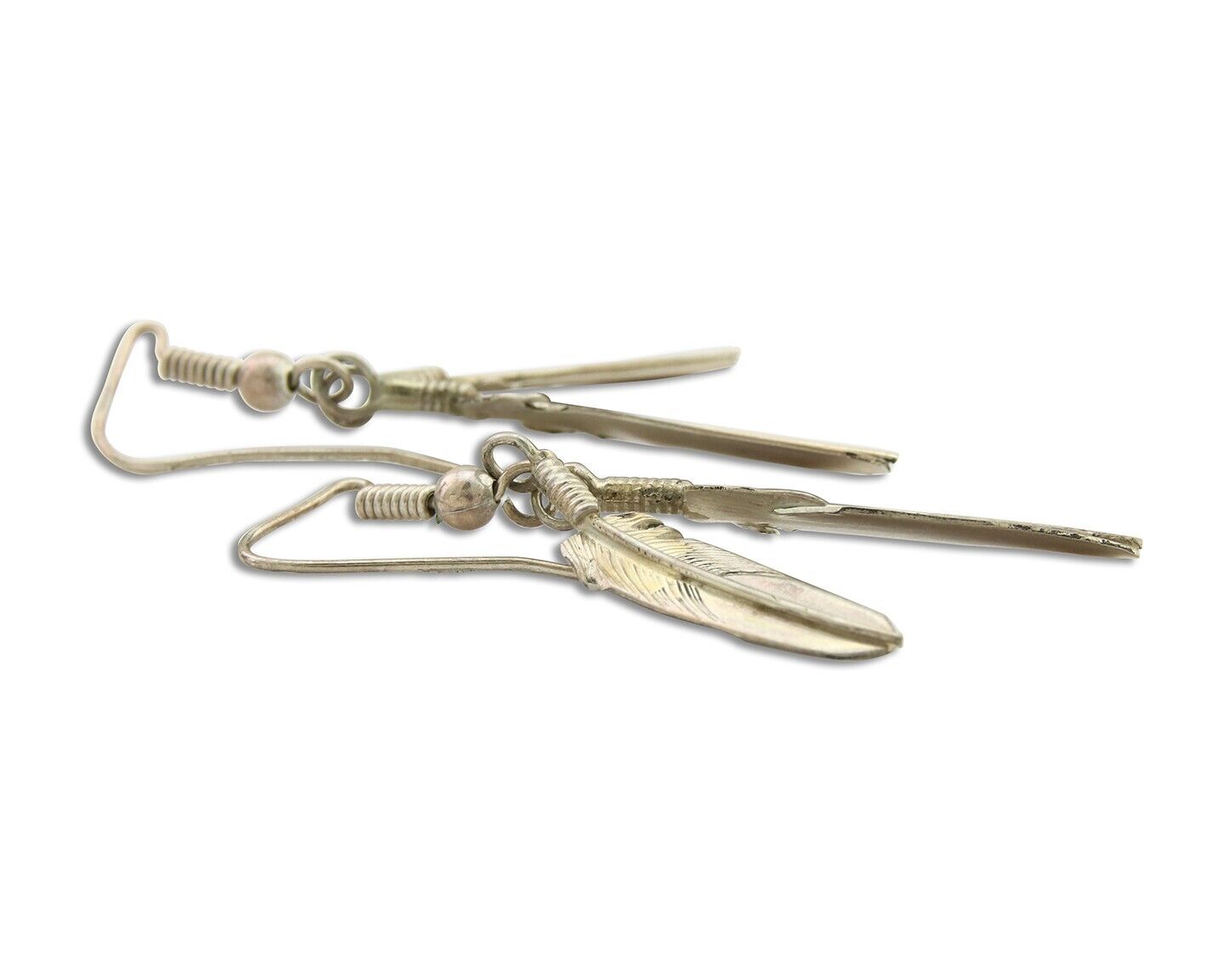 Navajo Earrings 925 Silver Dangle Eagle Feather Native American Artist C.80's