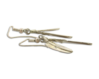 Navajo Earrings 925 Silver Dangle Eagle Feather Native American Artist C.80's