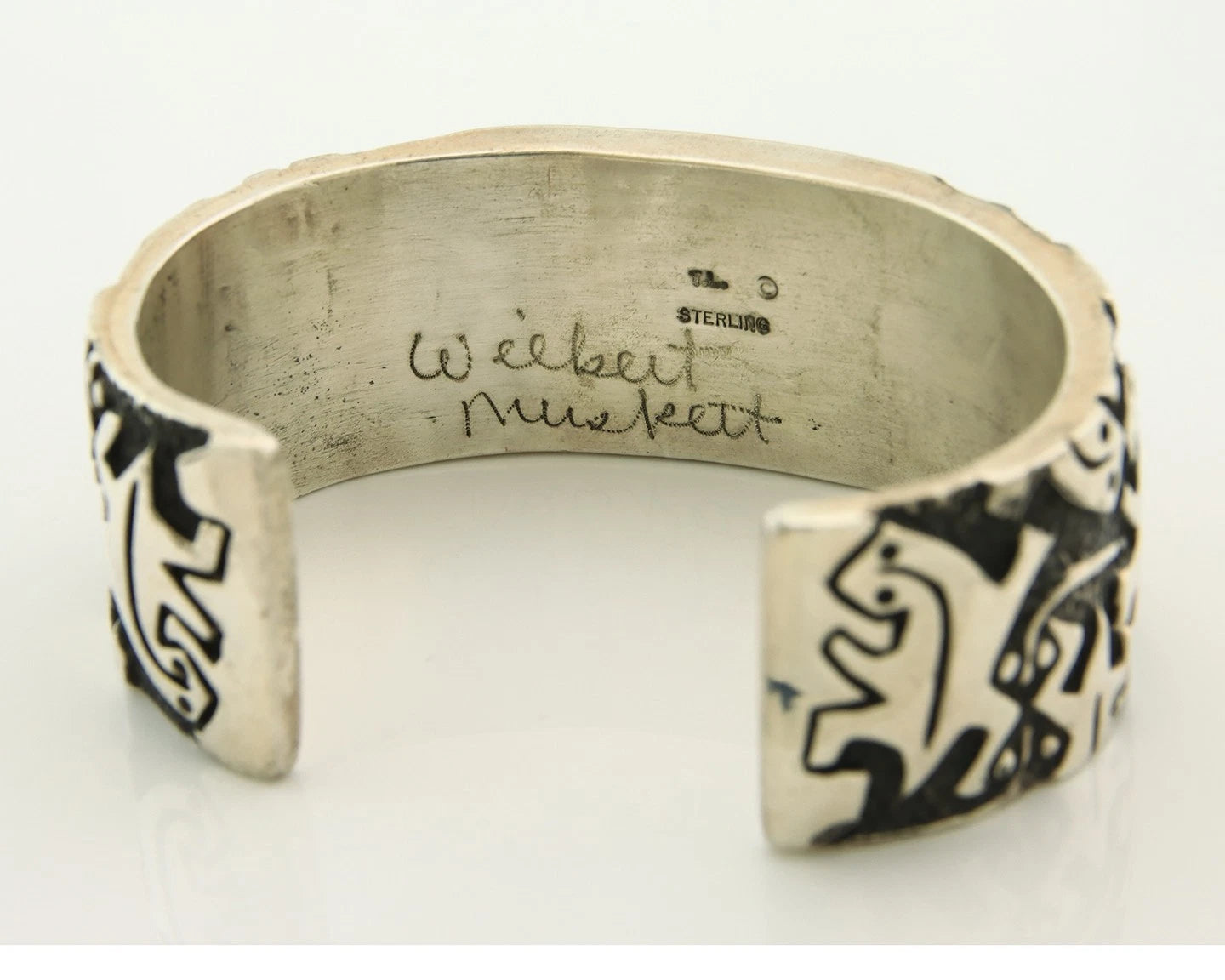 Navajo Cuff Bracelet Sterling Silver Natural Gemstone Signed Wilbert Muskett