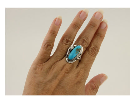 Navajo Ring 925 Silver Natural Blue Turquoise Native American Artist C.80's