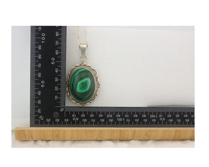 Navajo Sterling Silver Necklace Malachite Authentic Vintage Signed TALHAT