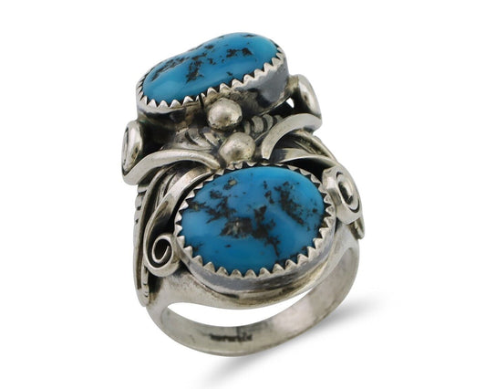 Navajo Ring 925 Silver Sleeping Beauty Turquoise Native Artist C.80's