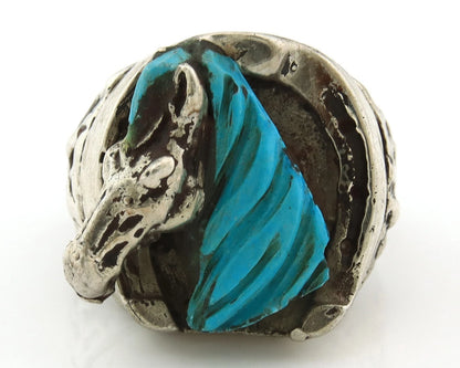 Navajo Horse Ring Sterling Silver Turquoise Signed Johnny BlueJay Size 9.25