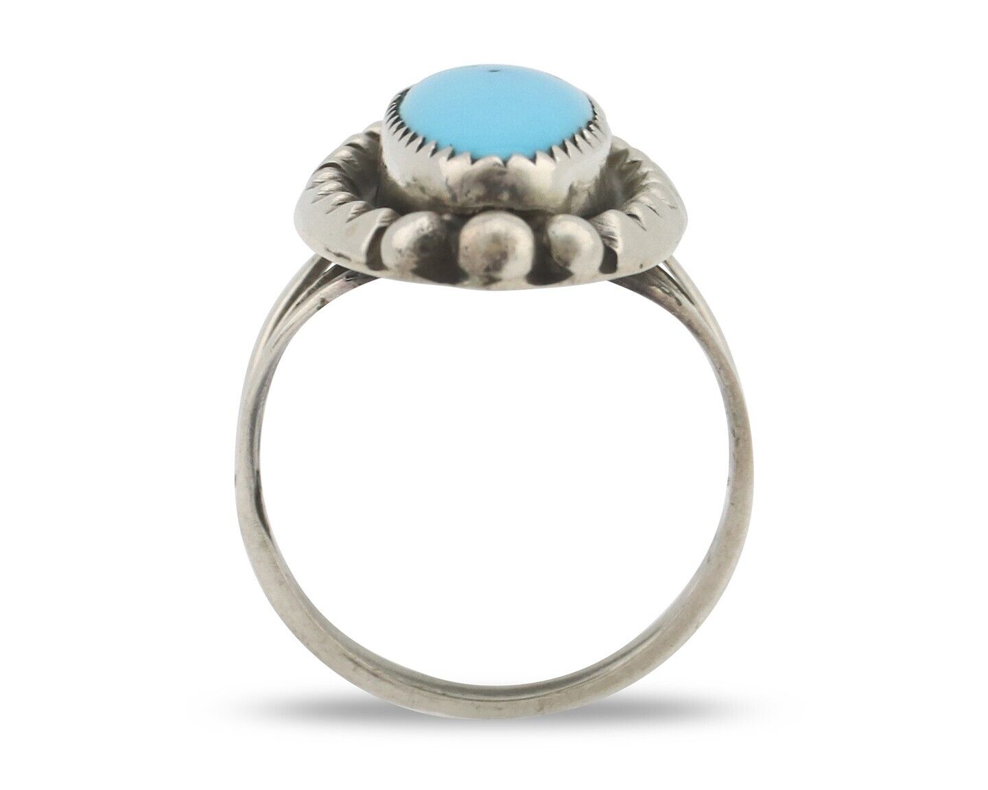 Navajo Ring .925 Silver Sleeping Beauty Turquoise Native American Artist C.80's
