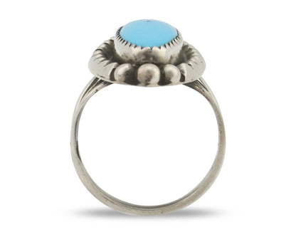 Navajo Ring .925 Silver Sleeping Beauty Turquoise Native American Artist C.80's