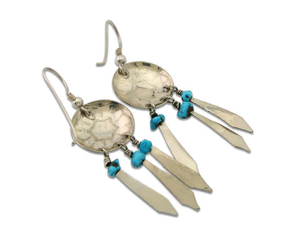 Navajo Earrings 925 Silver Dream Catcher Natural Turquoise Native Artist C.80's