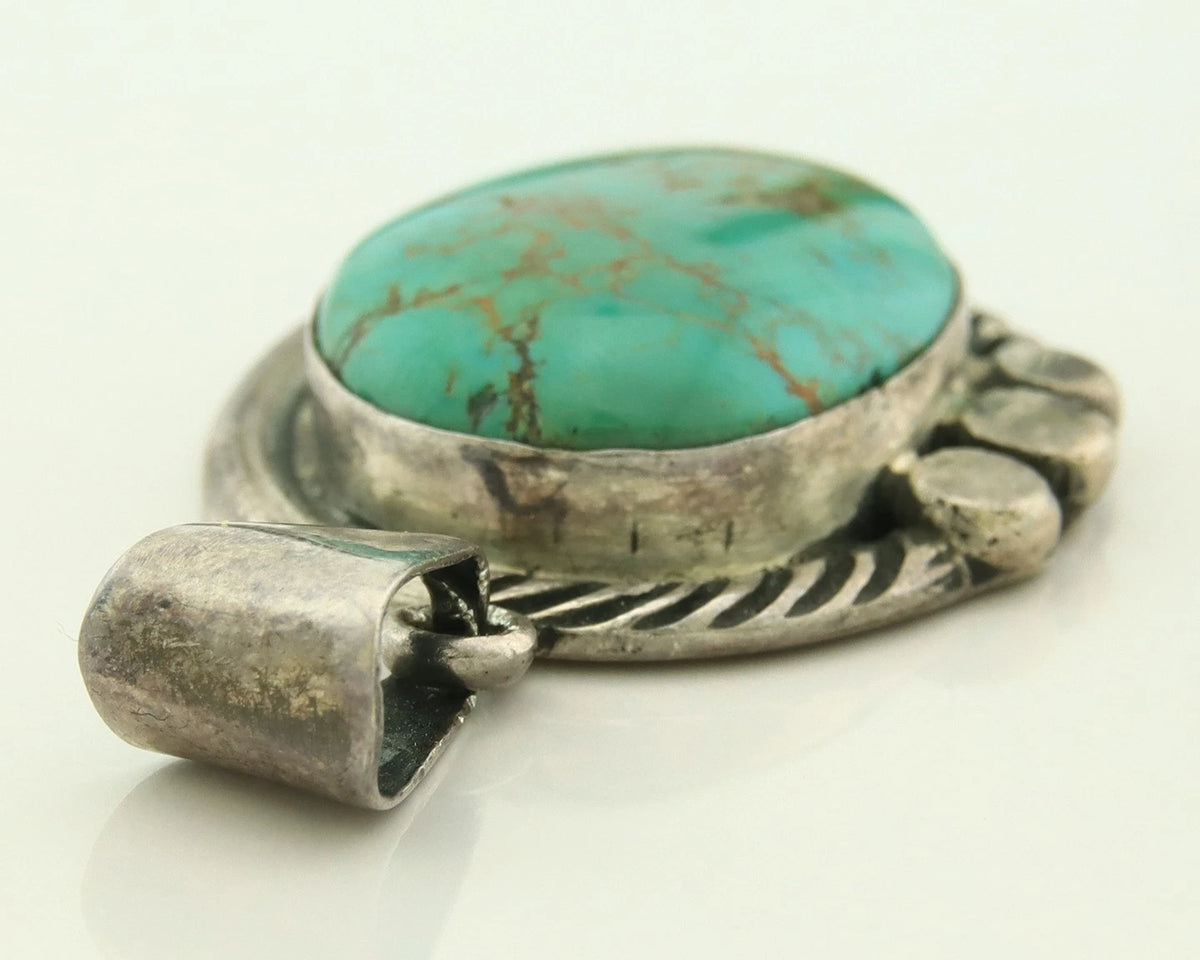 Navajo Pendant 925 Sterling Silver Natural Turquoise Vintage Signed Rabbit Stick