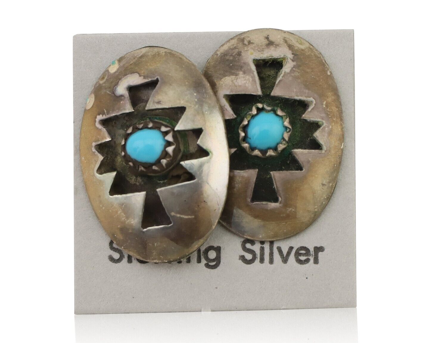 Navajo Handmade Earrings 925 Silver Natural Turquoise Native Artist C.80's