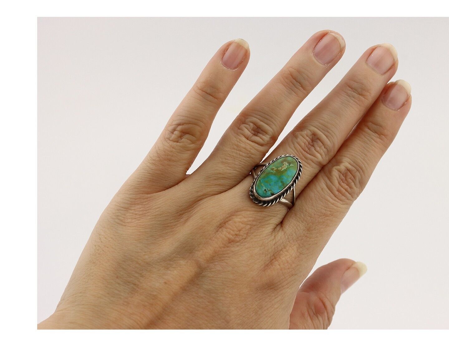 Navajo Ring 925 Silver Kingman Turquoise Artist Native American Signed C.80's