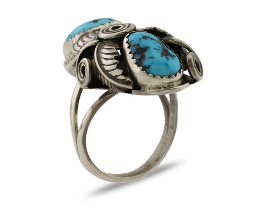 Navajo Ring 925 Silver Sleeping Beauty Turquoise Signed GR C.80's