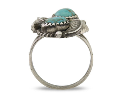 Navajo Ring 925 Silver Natural Turquoise Artist Signed MC C.80's Size 7.0