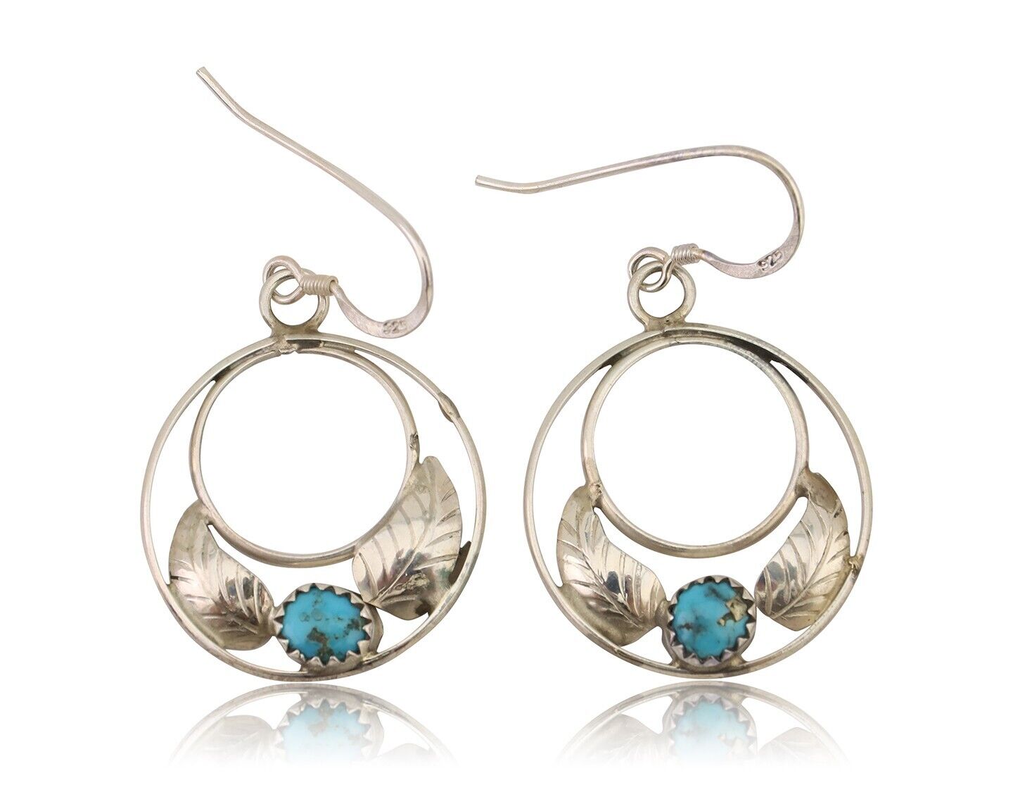 Navajo Handmade Dangle Earrings 925 Silver Blue Turquoise Native Artist C.80's