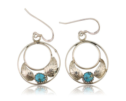 Navajo Handmade Dangle Earrings 925 Silver Blue Turquoise Native Artist C.80's