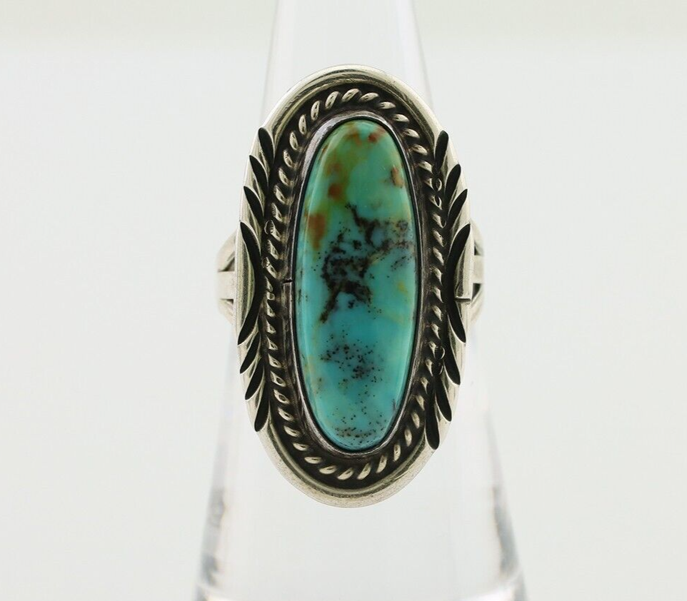 Navajo Ring 925 Silver Natural Turquoise Signed M Begay C.80's