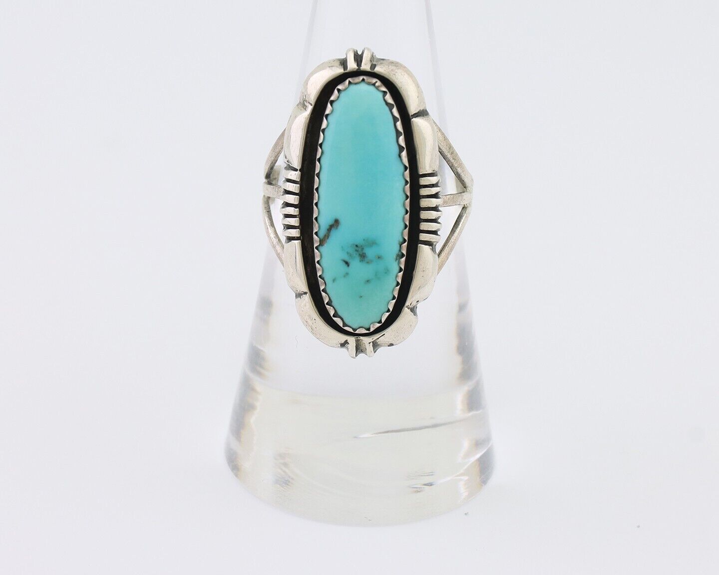 Navajo Ring 925 Silver Natural Turquoise Signed L Yazzie Size 7.0 C.80's