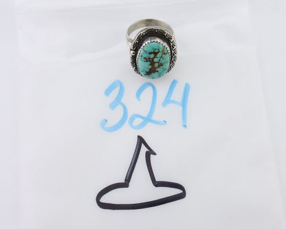 Navajo Ring 925 Silver Spiderweb Turquoise Signed DDIE C.80's
