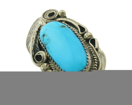 Vintage Navajo Ring 925 Sterling Silver Turquoise Handmade Signed JM Size 7.0