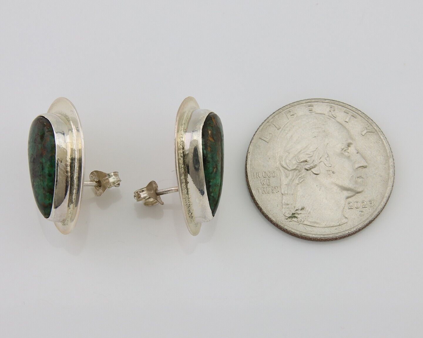 Navajo Shield Earrings 925 Silver Natural Turquoise Artist Signed M.S. C.80's