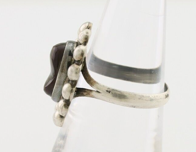 Navajo Handmade Ring 925 Silver Natural Fire Opal Native Artist Size 7.5 C.80's