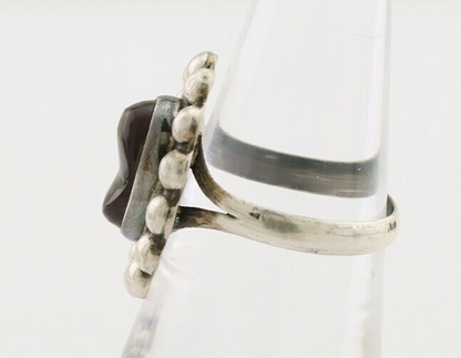 Navajo Handmade Ring 925 Silver Natural Fire Opal Native Artist Size 7.5 C.80's