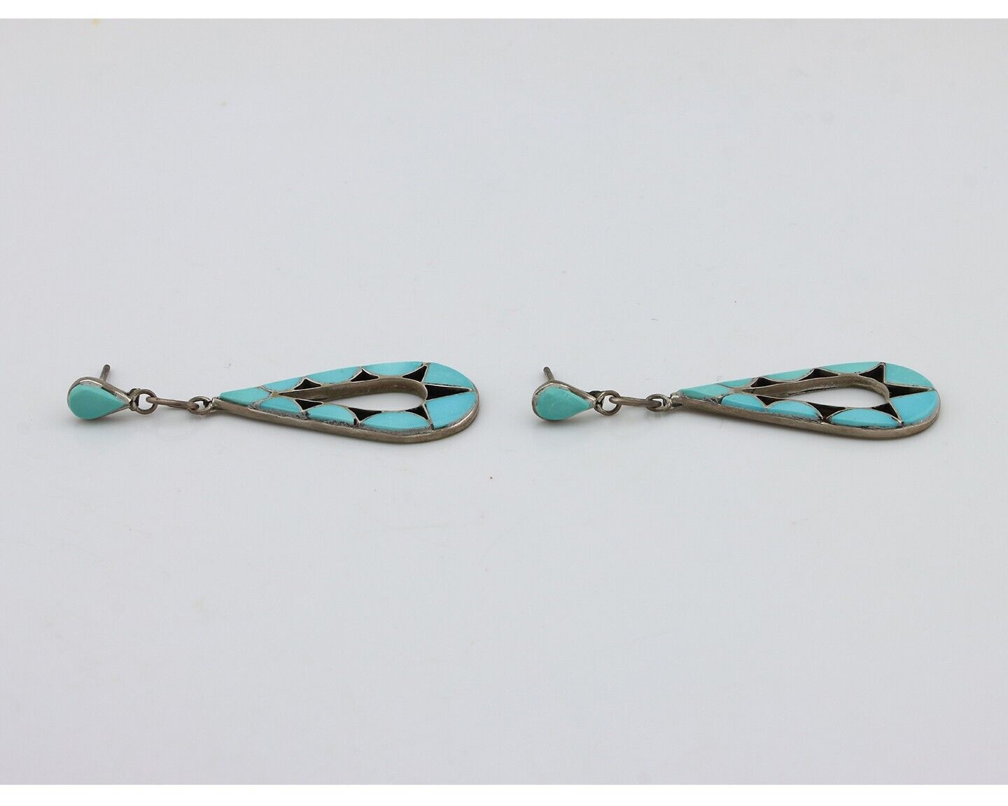 Navajo Handmade Earrings 925 Silver Blue Turquoise Native Artist C.80's
