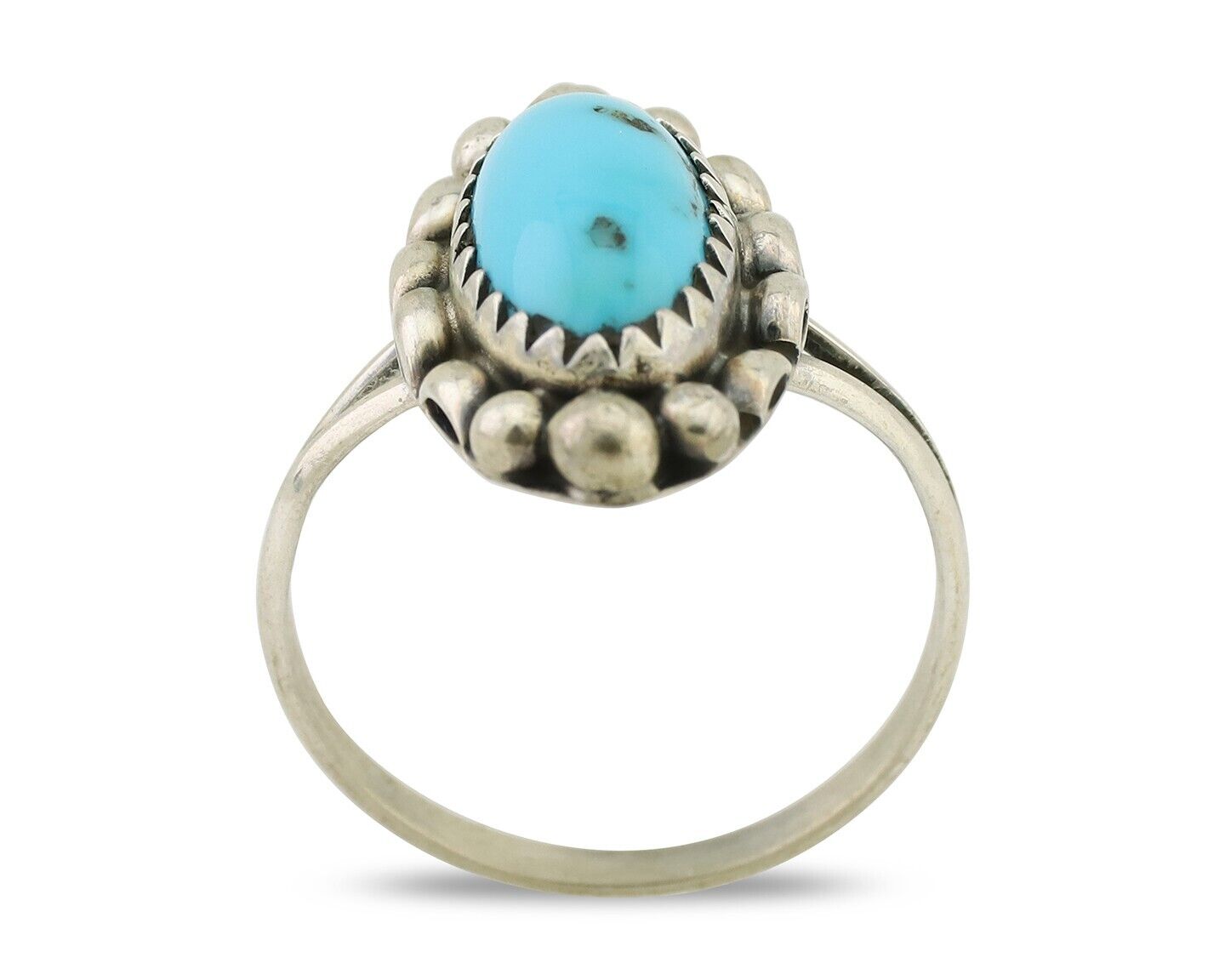 Navajo Ring 925 Silver Sleeping Beauty Turquoise Artist Signed SC C.80's