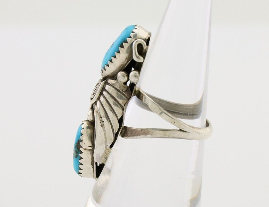 Navajo Ring 925 Silver Sleeping Beauty Turquoise Signed Joe Charlie C.80's