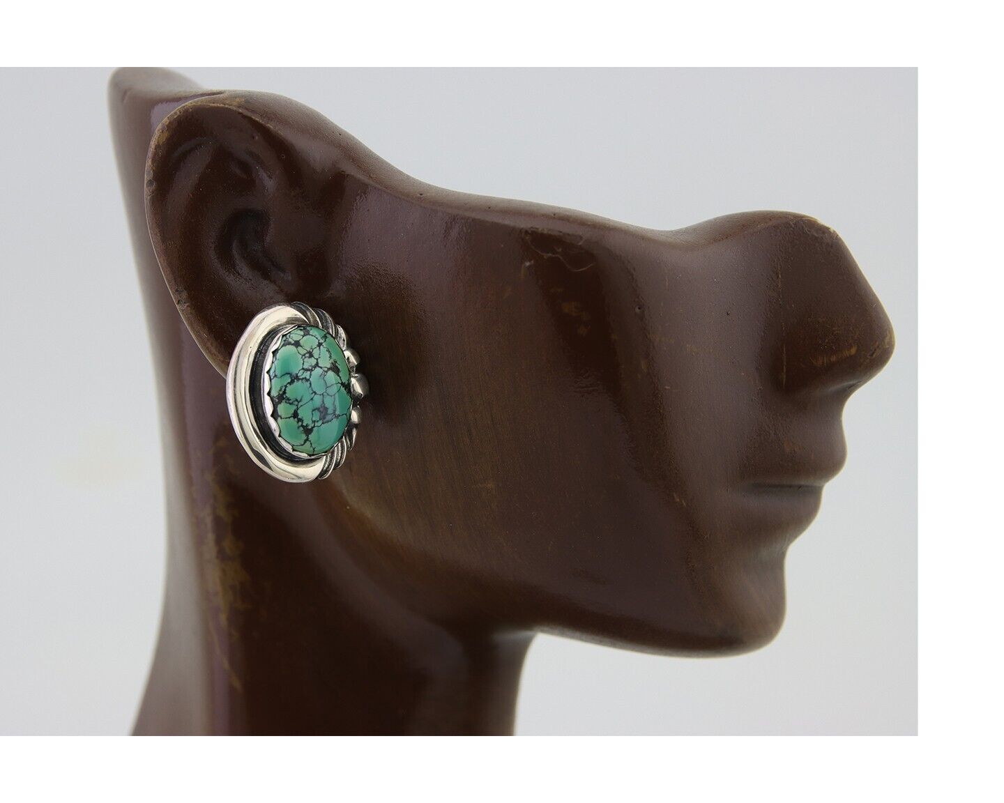 Navajo Earrings 925 Blue Spiderweb Turquoise Native American Artist C.80's