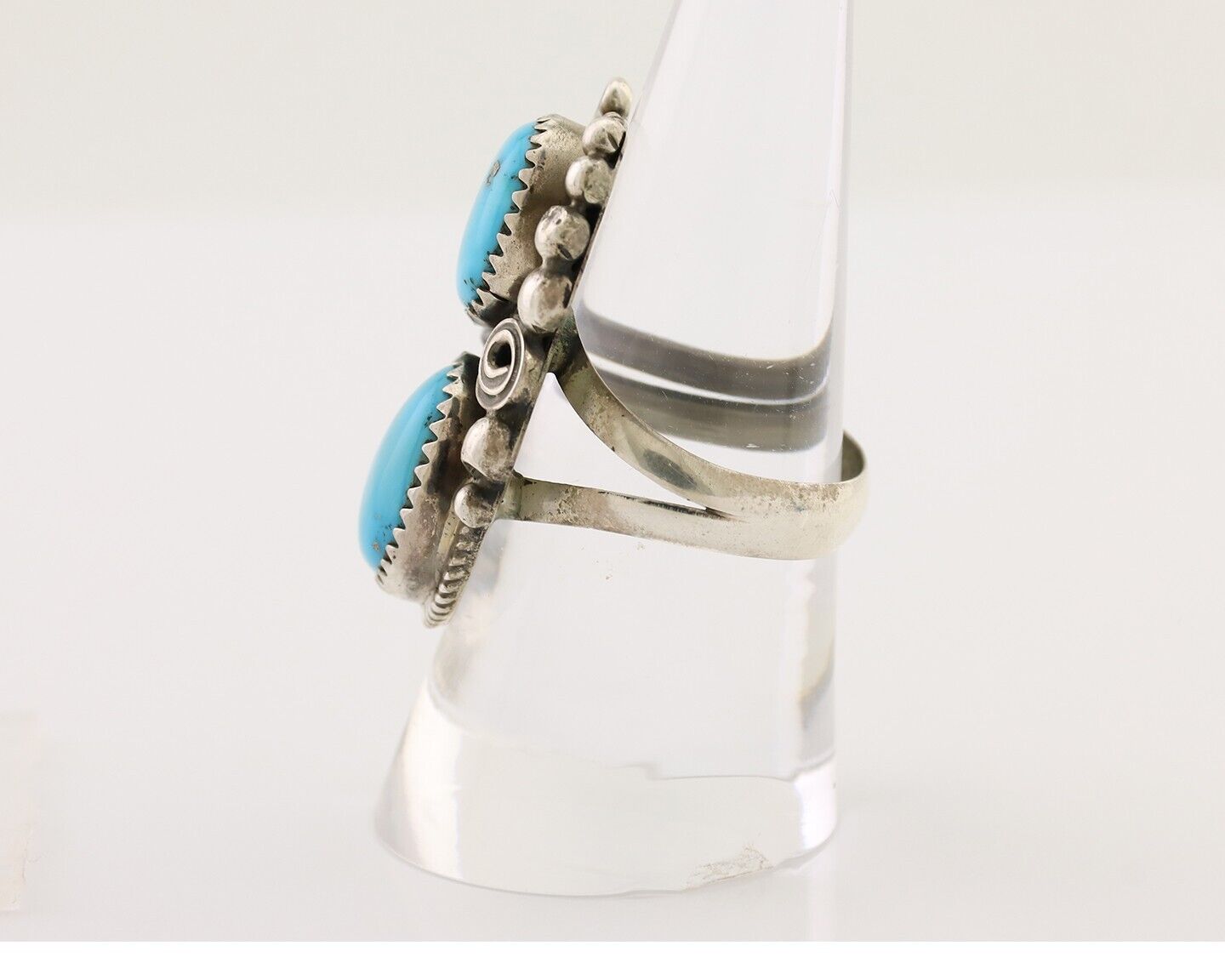 Navajo Handmade Ring 925 Silver Natural Tuquoise Artist Signed JM C.80's