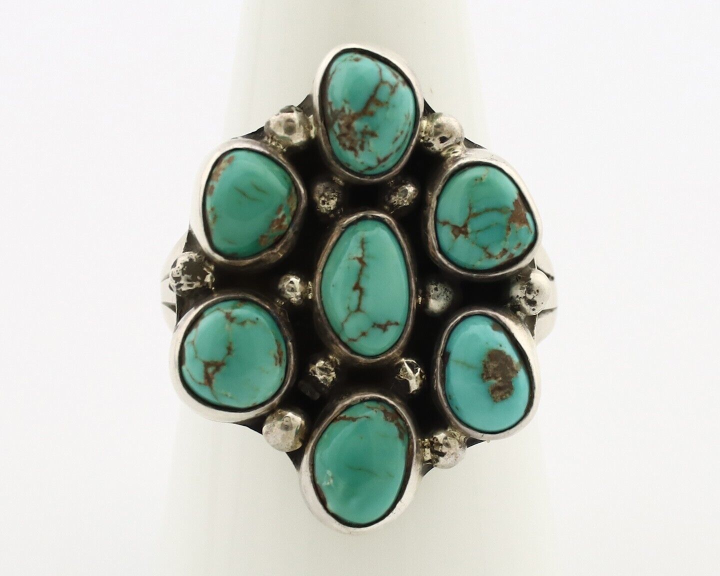 Navajo Ring 925 Silver Spiderweb Turquoise Artist Signed LP C.80's