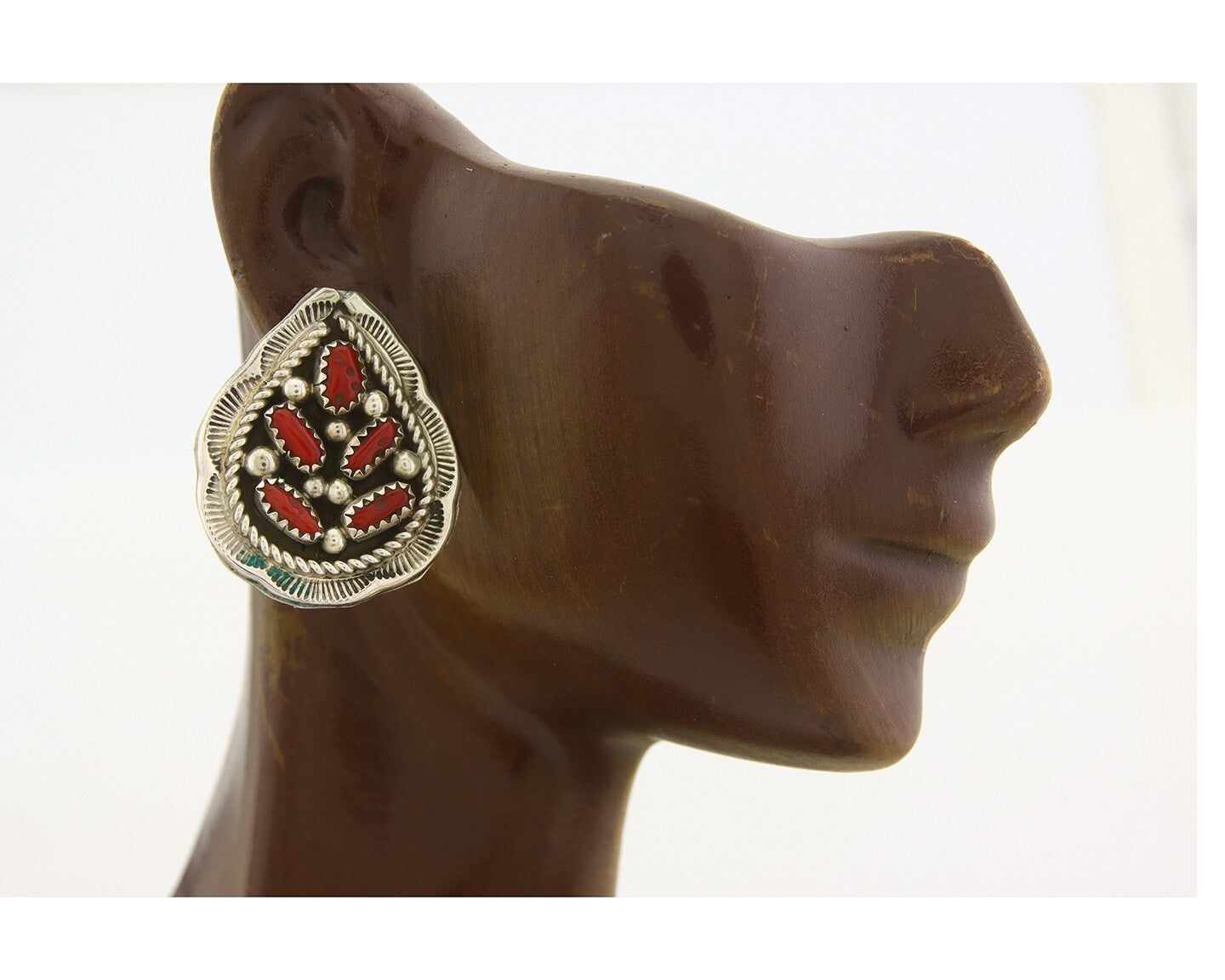 Navajo Earrings 925 Silver Natural Coral Native American Artist C.80's