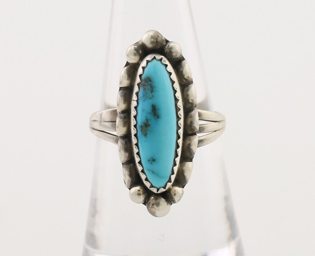 Navajo Ring 925 Silver Sleeping Beauty Turquoise Artist Signed SC C.80's