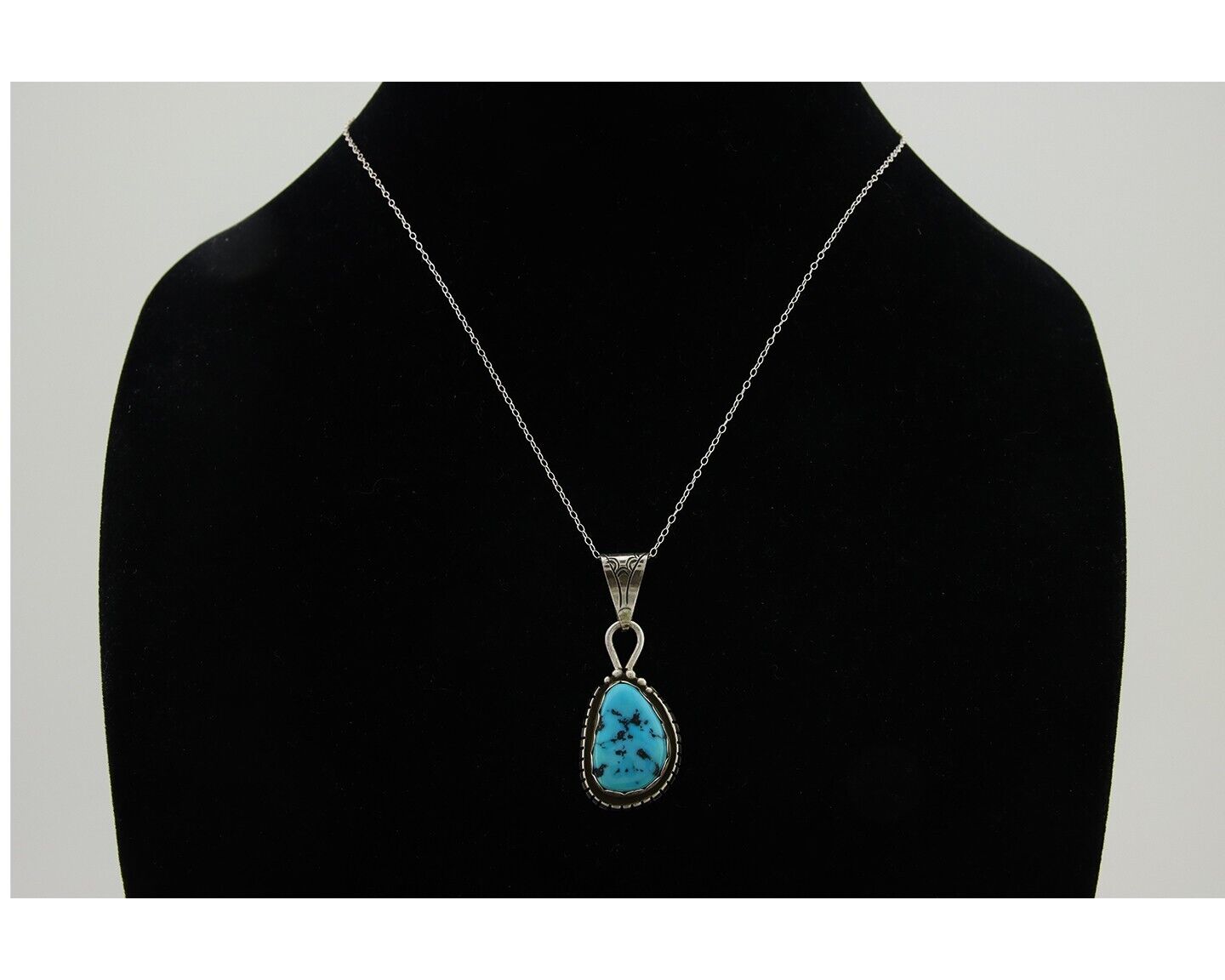 Navajo Necklace 925 Silver Natural Blue Turquoise Artist Tony Guerro C.80's