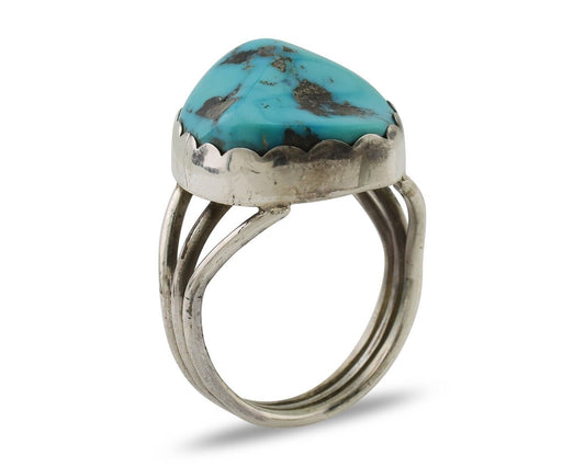 Navajo Ring 925 Silver Natural Blue Turquoise Signed Tony Guerro C.80's