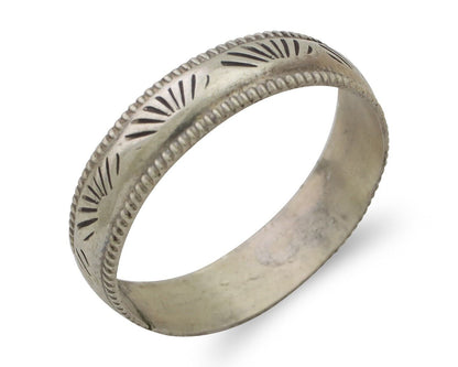 Navajo Hand Stamped Band 925 Silver 6.0 mm Signed Larry Chavez Size 12.75 C.80's