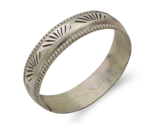 Navajo Hand Stamped Band 925 Silver 6.0 mm Signed Larry Chavez Size 12.75 C.80's